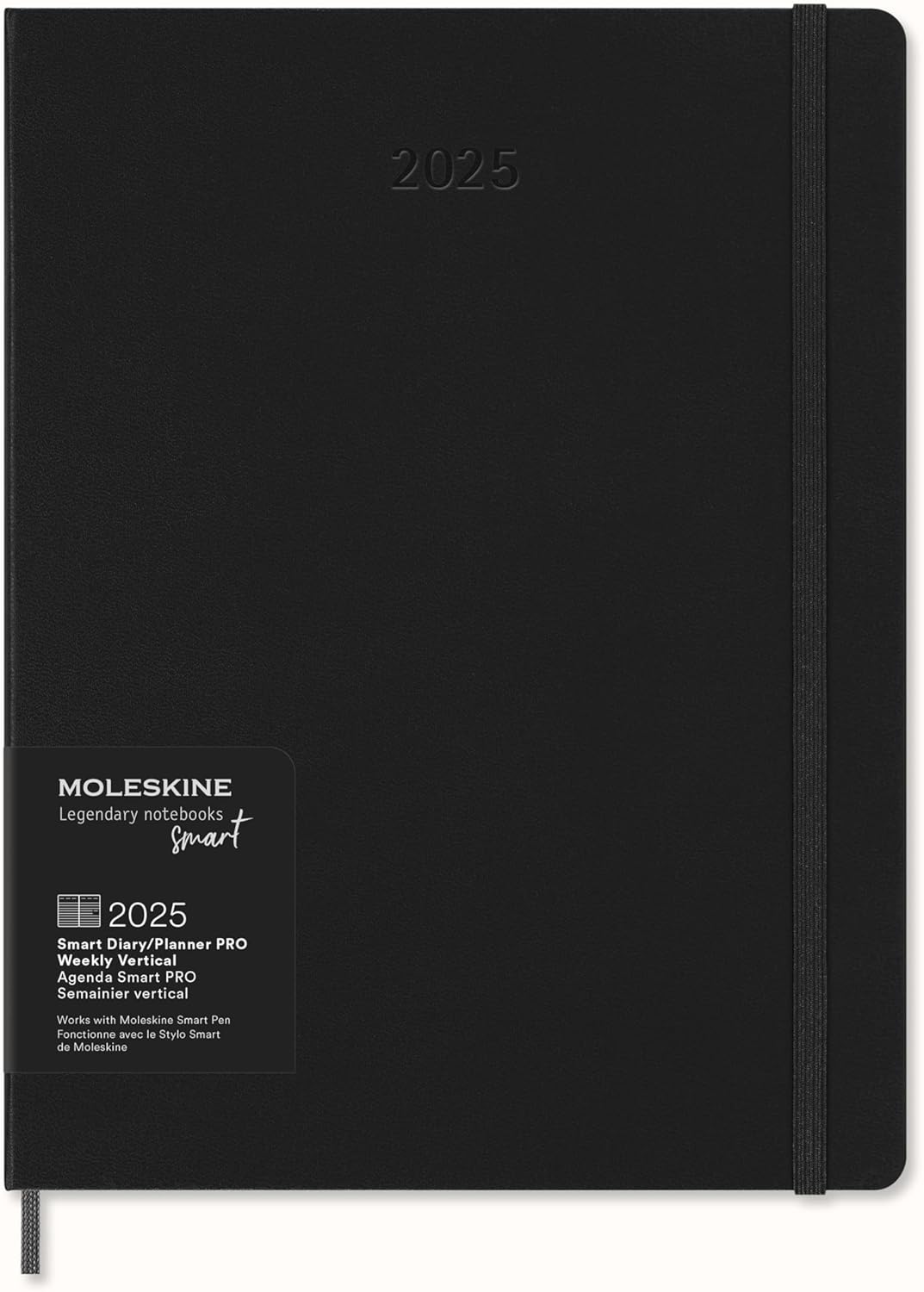 Moleskine Weekly Smart Planner PRO 12 Months 2025, Smart Planner PRO, Agenda 2025, Elastic Closure, Black Colour, Size Extra Large 19 x 25