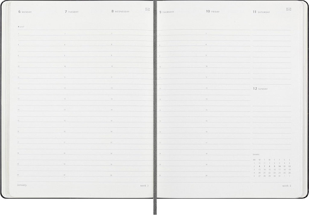 Moleskine Weekly Smart Planner PRO 12 Months 2025, Smart Planner PRO, Agenda 2025, Elastic Closure, Black Colour, Size Extra Large 19 x 25