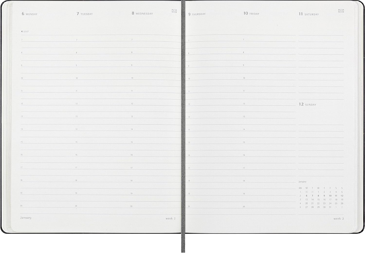 Moleskine Weekly Smart Planner PRO 12 Months 2025, Smart Planner PRO, Agenda 2025, Elastic Closure, Black Colour, Size Extra Large 19 x 25